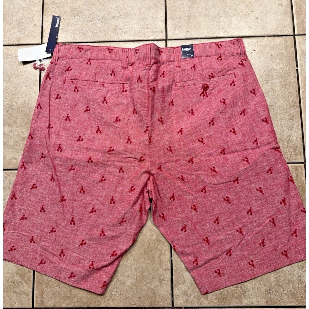 Bruno New York Shorts Men 38 Red Washable LInen Blend Lobster AOP Casual NEW 10" - Picture 2 of 8